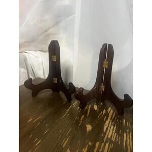 2pcs 5" Easel Plate Holder Wooden Folding Display Stand Brown for Picture Frame